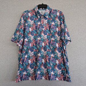 JOHNSTON & MURPHY XC4 Polo Men's XL Parrot Floral Leaf Print Golf Short Sleeve